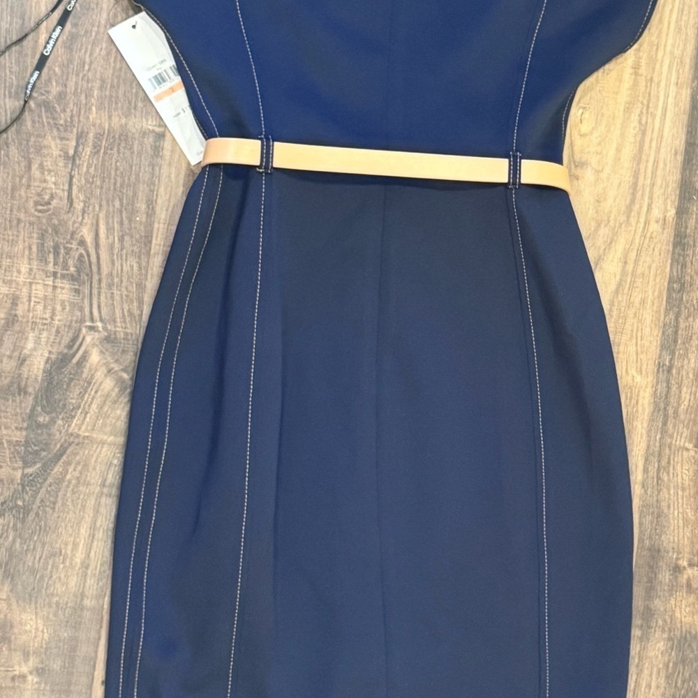 Calvin Klein Midnight Blue Dress with Beige Belt - Picture 7 of 9